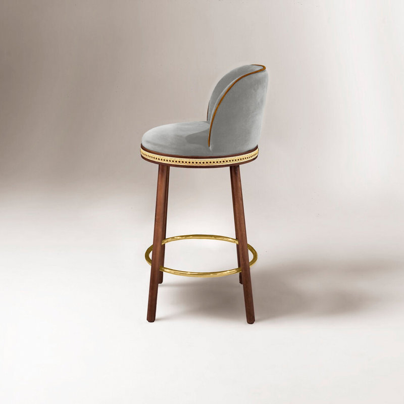 Alma Counter & Bar Stool, Satin Brass, Bar Stool (30" Seat Height), Fog