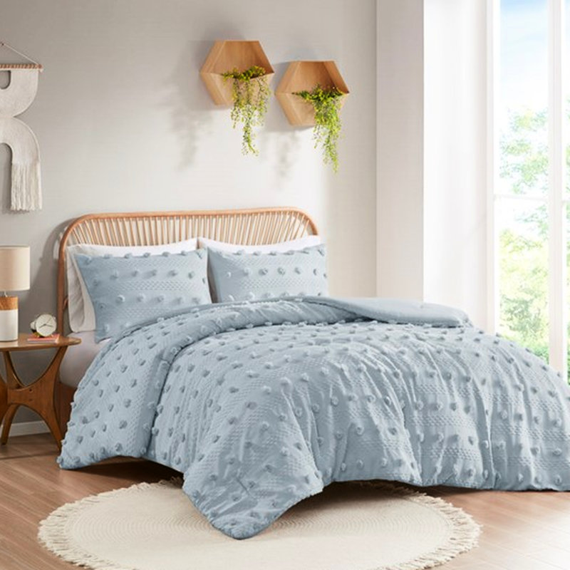 Couette bleue pour lit double/queen avec 2 taies d'oreiller, tissu au look charmant