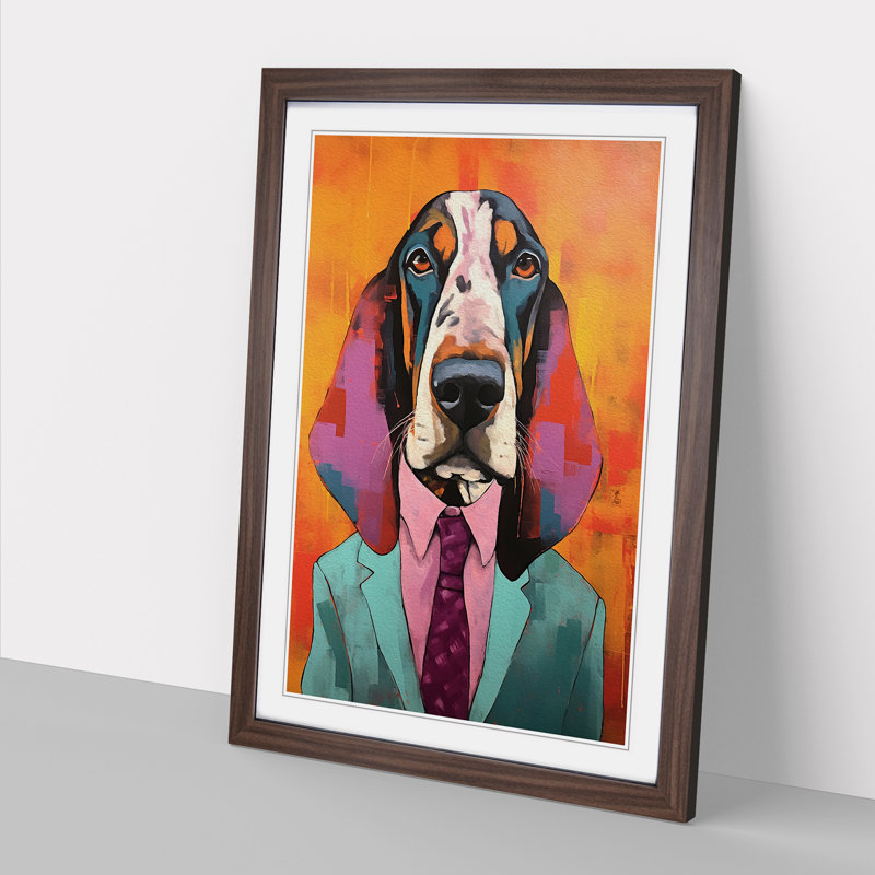 Basset Hound Modern - Framed Print, Walnut, 46cm H x 34cm W x 2cm D