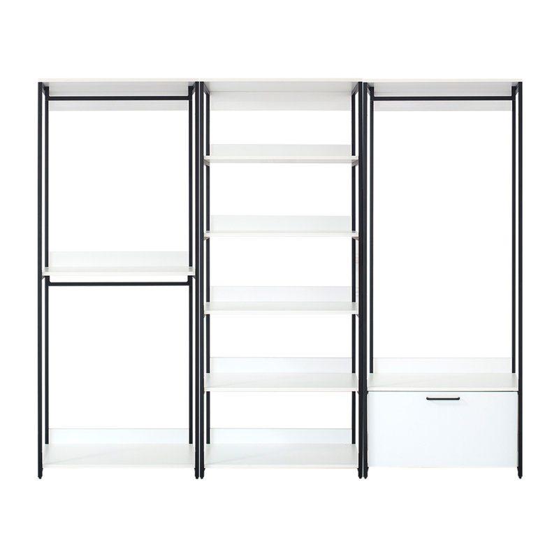 White Freestanding Walk In Wood Closet System With Metal Frame - Extra Deep Storage, Powder Coated Metal, Water & Heat , Stain Scratch E0 Board Support Storage Space,