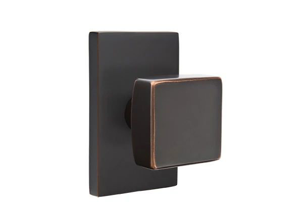 Ensemble de mortaise intérieure Emtek avec rosette rectangulaire moderne et bouton carré (LH), Oil Rubbed Bronze