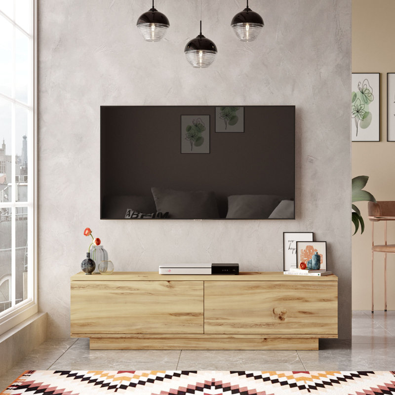 Stylish Modern TV Stand, White, 55.1 x 15.0 x 13.9 inches | 100% Melamine Coated Particle Board, Thickness: 0.7 inches | Sleek Design for Living Room & Entertainment Spaces, Durable & Easy to Clean