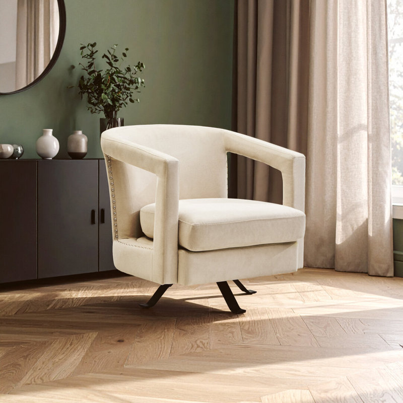 Velvet Swivel Club Chair, Beige
