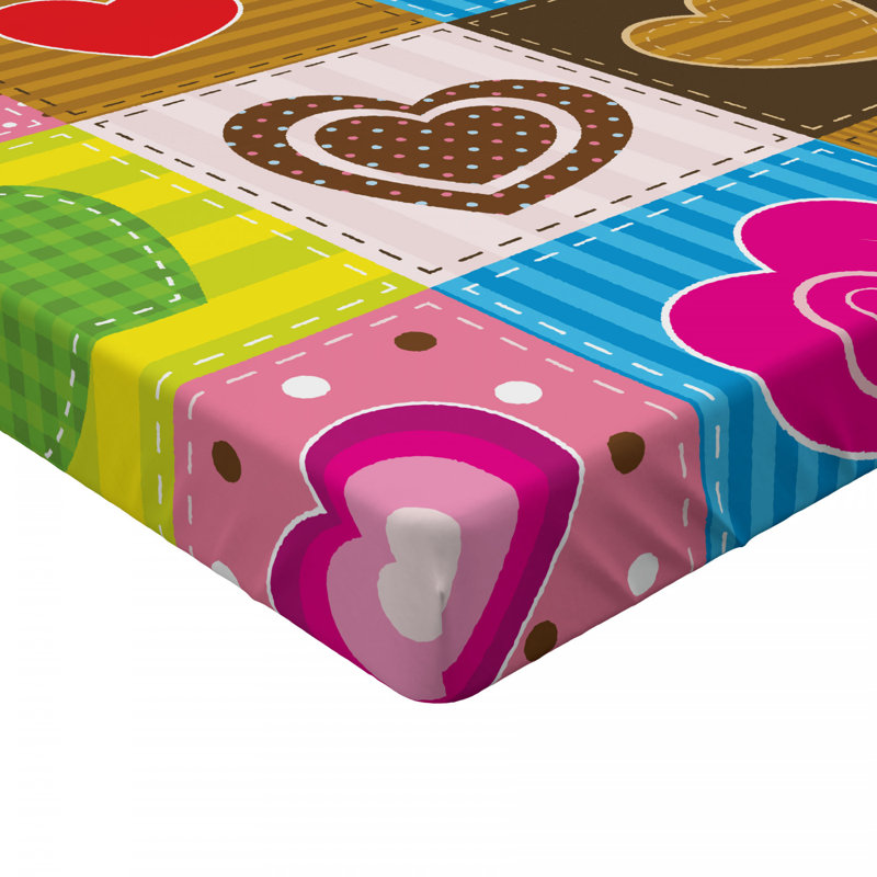 Queen Multicolor Heart Print Microfiber Fitted Sheet