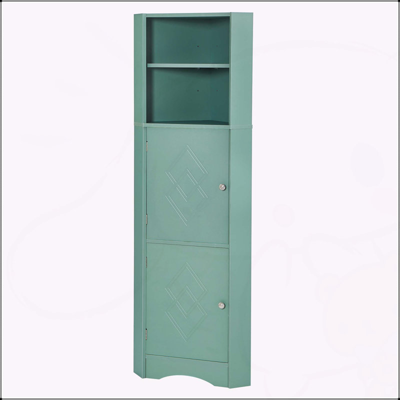 Armoire de salle de bain autoportante polyvalente avec tablettes réglables et multiples options de rangement, Vert