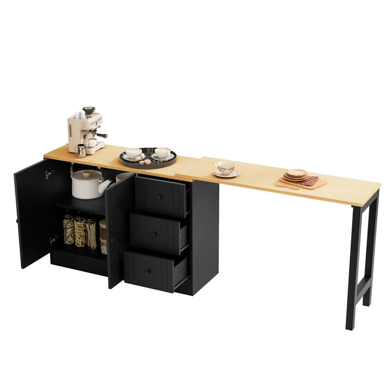Buffet rectangulaire moderne avec rangement 89,7 po Modern, Noir/naturel