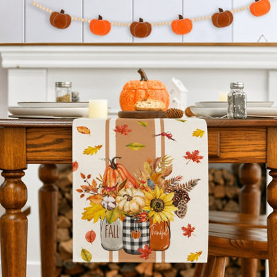 Ensemble de chemin de table et de napperons d'automne «Thankful Fall» à motif citrouille