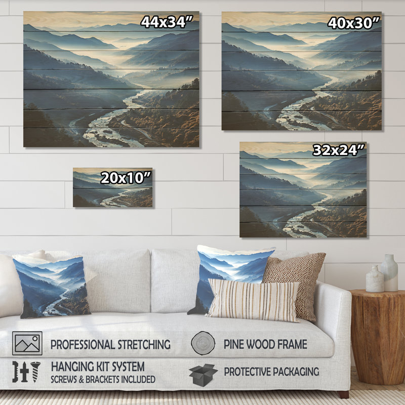 «Blue and White Mountain Majesty Panorama I - Landscape Mountains on Wood Print», H 10 po x l 20 po x P 0,78 po