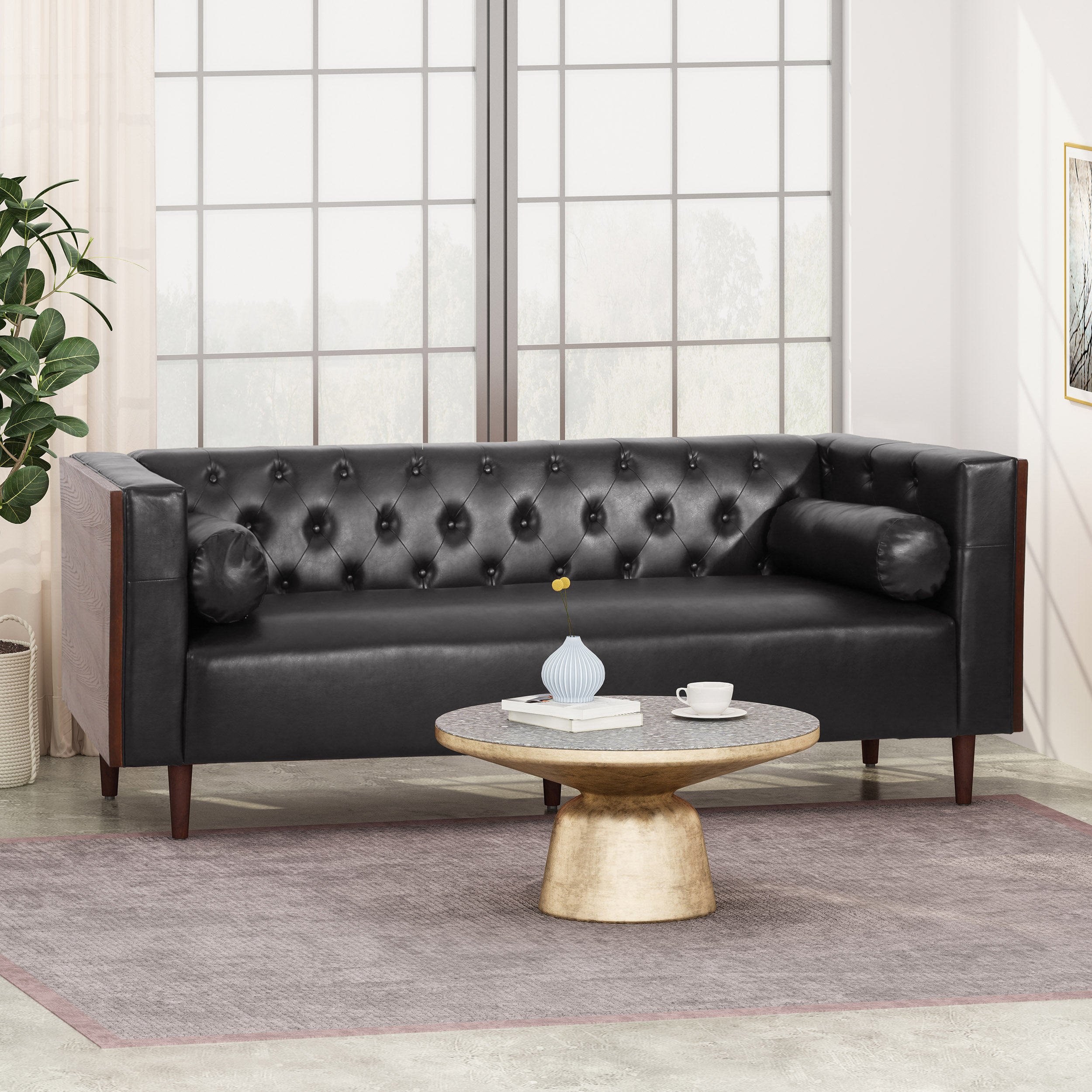 17 Stories 90" Faux leather Tuxedo Arm Sofa & Reviews | Wayfair