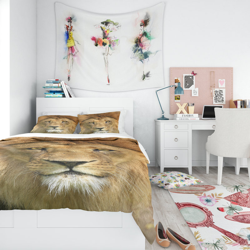 Lion Print Twin Duvet Cover Set with Sham