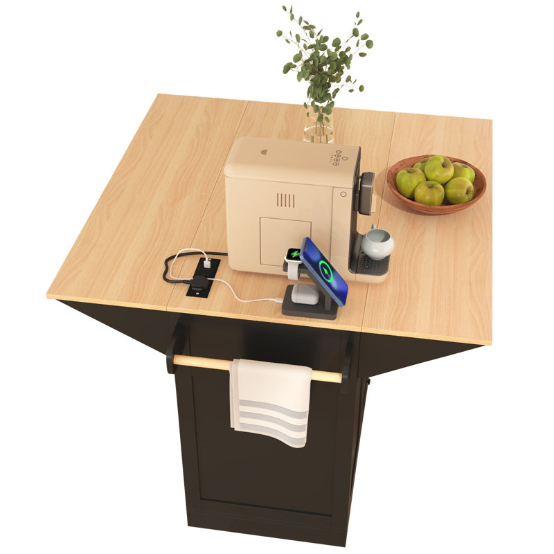 55.7'' Large Kitchen Island With 2 Drop Leaf, Black