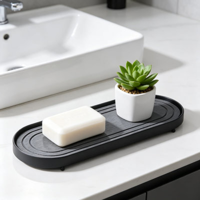 Plateau d'absorption de pierre Diatomite, sous-verres de plateau d'évier de cuisine à séchage rapide, plateau de comptoir de salle de bain avec coussin en silicone antidérapant, porte-savon et support, organisateur d'évier pour la cuisine et la salle de bain