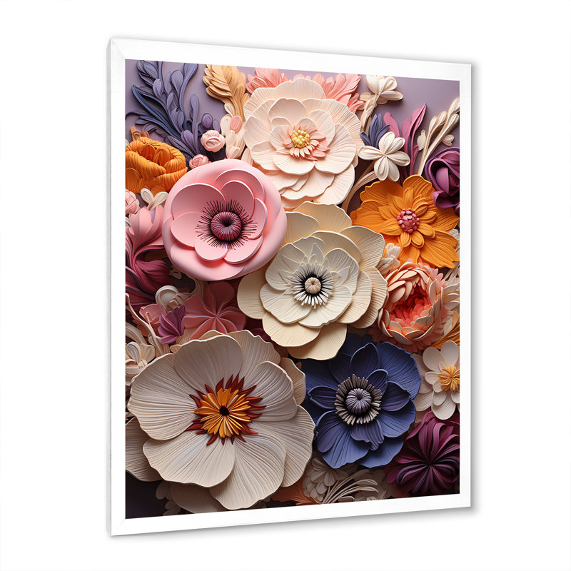 Artistique beige et rose dans les pensées, Cadre simple blanc, H 44 po x l 34 po x P 1,5 po