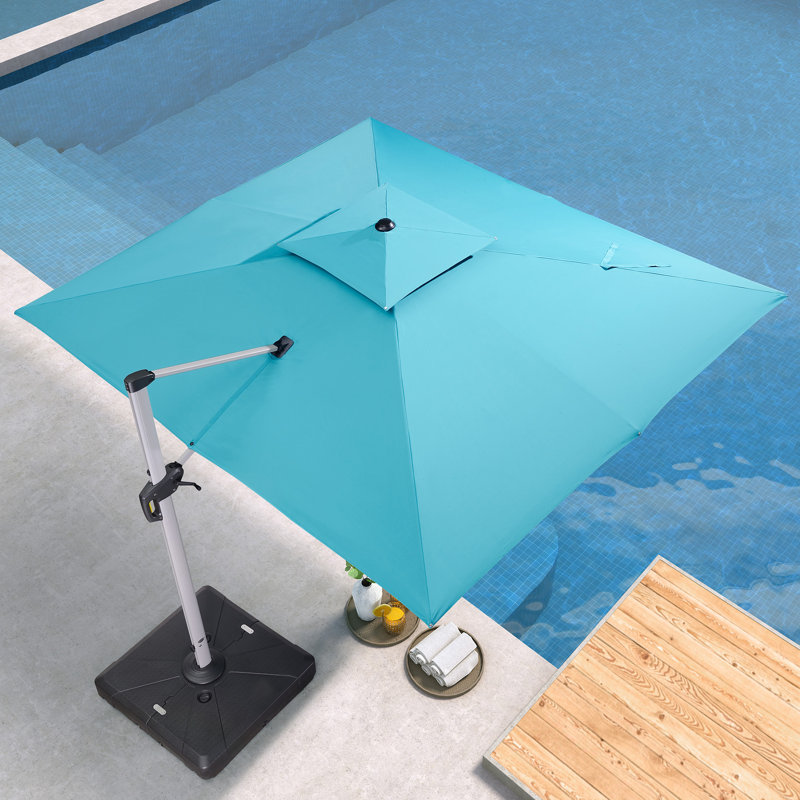 Bohao 3.6m x 3m Rectangular Cantilever Parasol With Base, Turquoise Blue