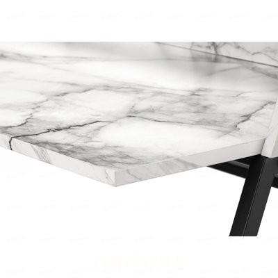 Bureau d'ordinateur, bureau à domicile, pour ordinateur portable, étagères de rangement, 122 cm (48 po), plateau en stratifié aspect marbre blanc, structure en métal noir