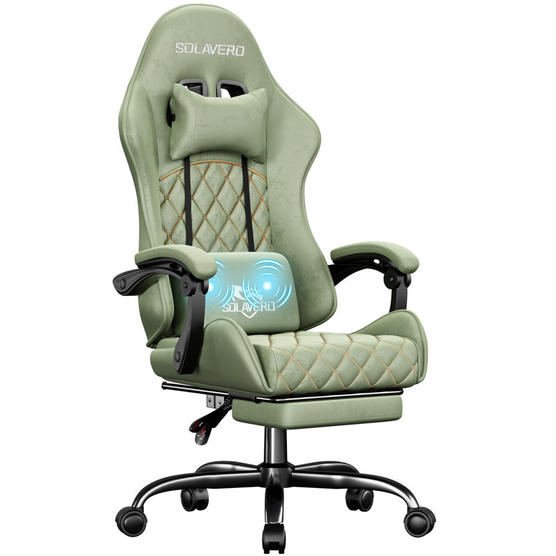 Metro Lane Adjustable Reclining Ergonomic Swiveling PC & Racing Game Chair with Footrest, Green