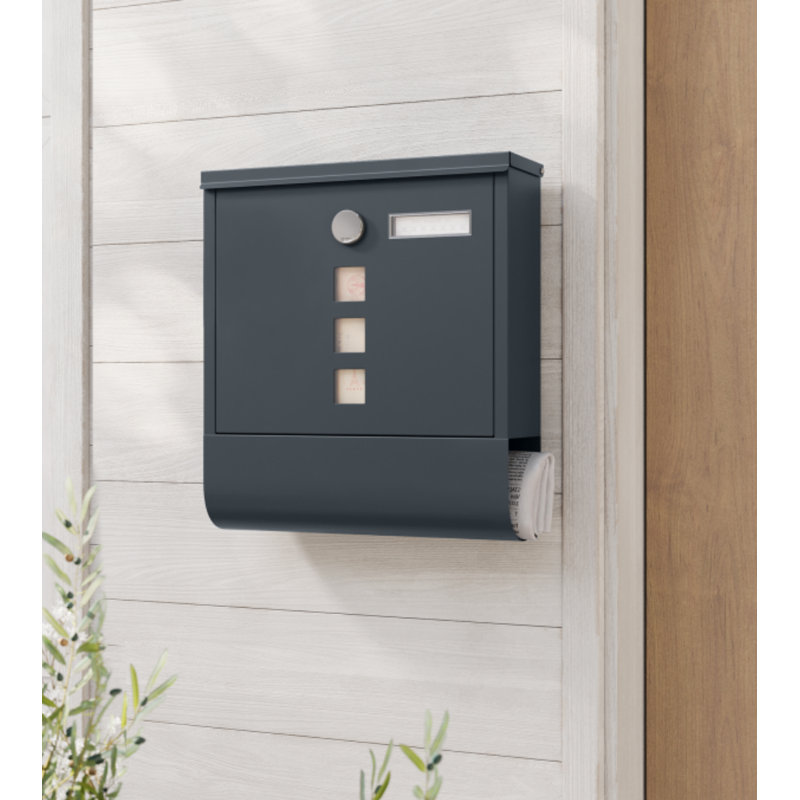 Lenka Steel Post Mounted Post Box, 13.3'' H x 12.1'' W x 3.9'' D, Grey