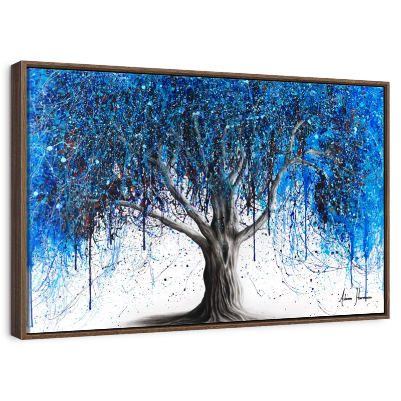 Arbre bleu au clair de lune, Cadre flottant en noyer, 31 po x 21 po