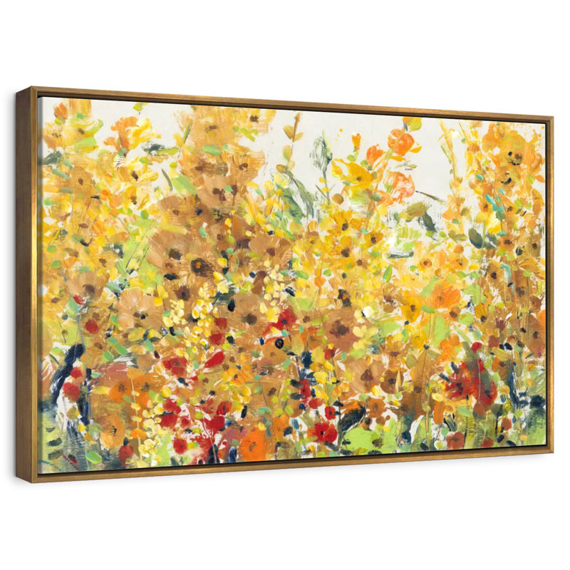 Golden Summer Garden I, 37 po x 25 po, Cadre flottant doré