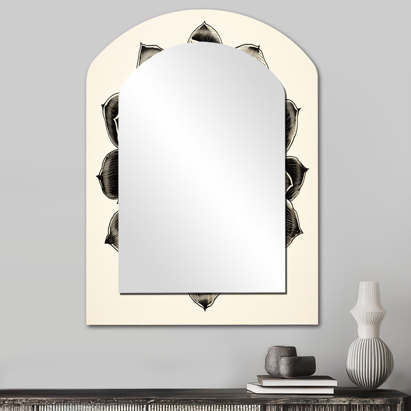 Minimal succulent en noir et blanc III - grand miroir mural asymétrique succulent, 34 po x 25 po