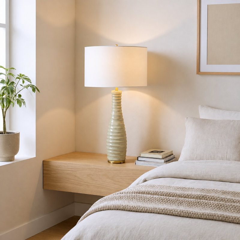 33" Metal Table Lamp With Oat Shade