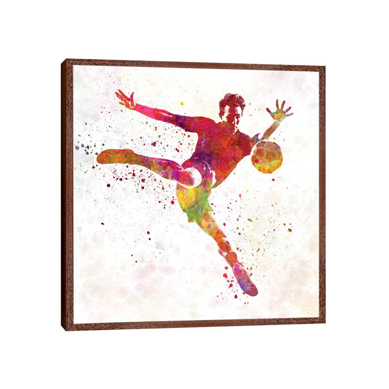 Man Soccer Football Player VIII 1 Piece Floater Frame Wall Art on Canvas, 66.04 cm H x 66.04 cm W, Classic Wood