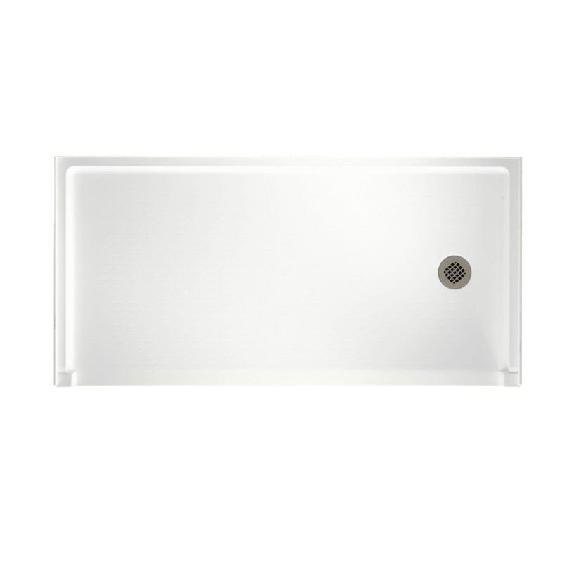 Base de douche à seuil simple 30 po x 60 po Solid Surface, Côté droit, Blanc Tahiti