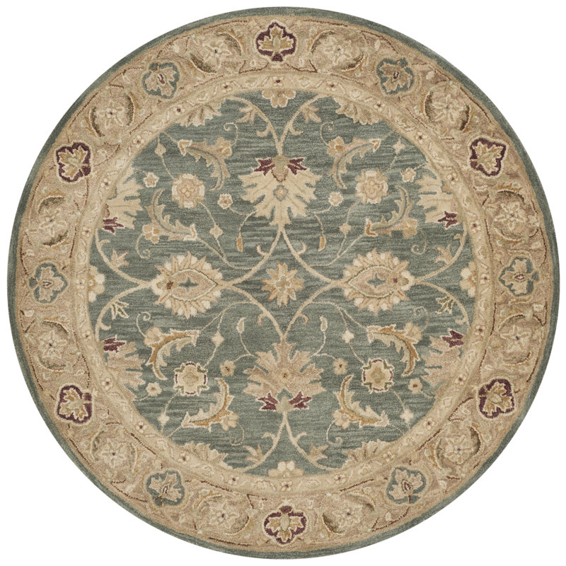 Antiquity Hand-Tufted Teal Blue / Taupe Area Rug, Round 6'