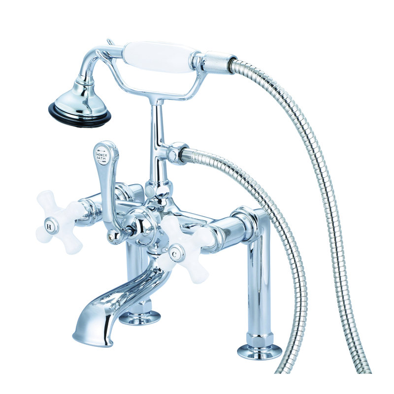 Stonington Deck Tub Spout, Porcelain Cross Handles, Chrome