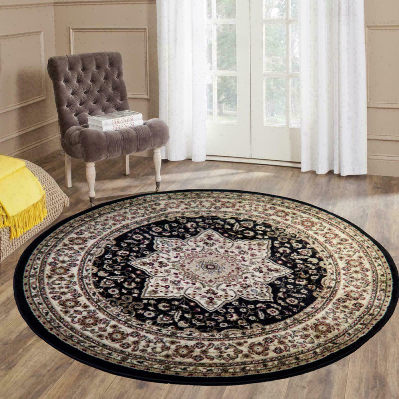 Non Slip Traditional Round Rug 120x120 cm – Turkish Polypropylene Carpet for Living Room, Bedroom & Dining Room