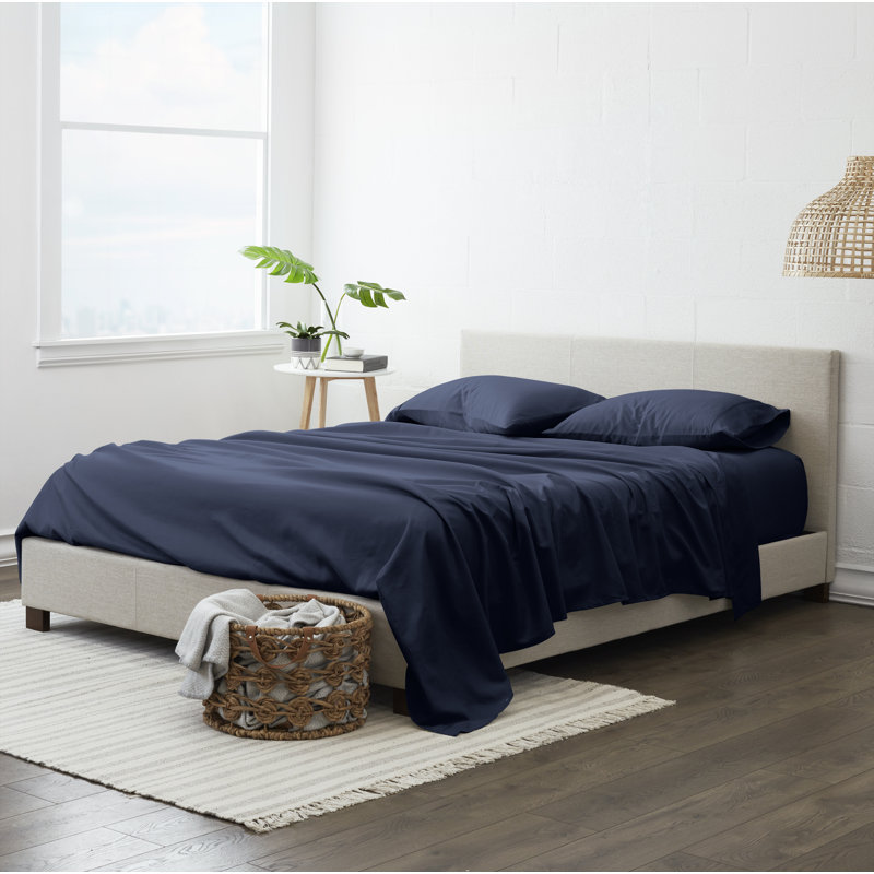 Solid Microfiber Ultra Soft Sheet Set, Navy, Queen Sheet Set with 2 Pillowcases
