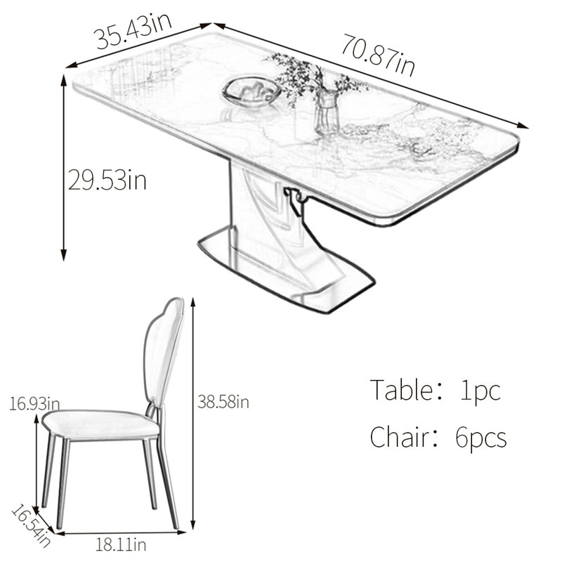 Ensemble de table de salle à manger haut de gamme en fritté, H 29,53 po x L 70,87 po x l 35,43 po, Blanc