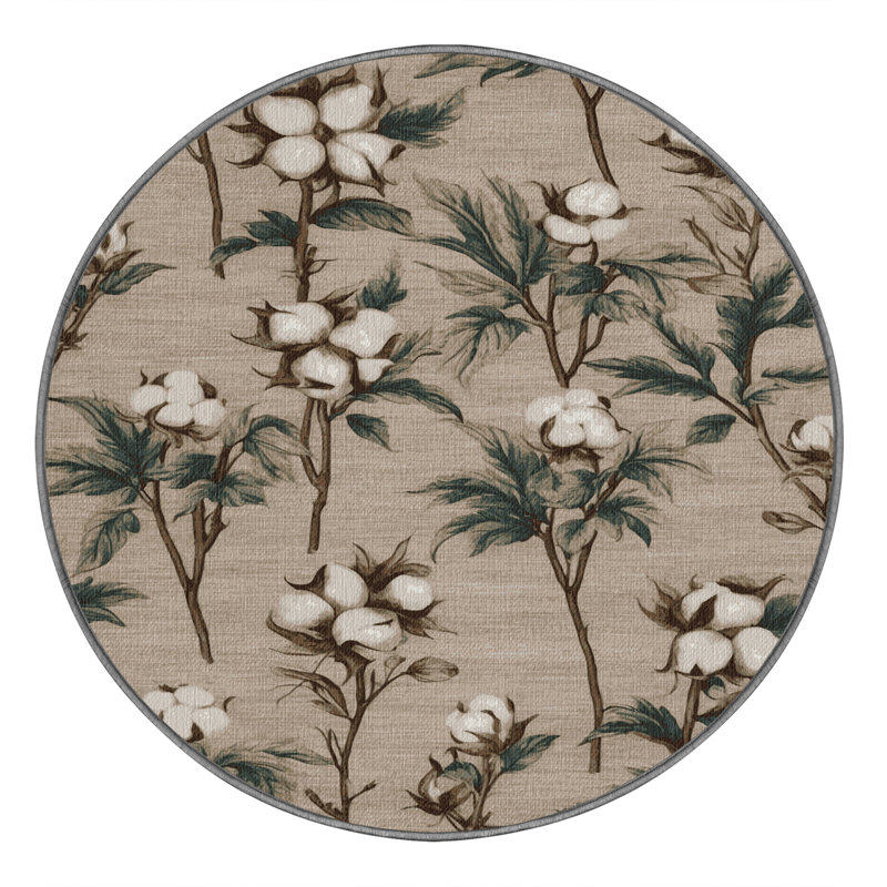  Washable Cotton Plants Farm Area Rug, Round 4'