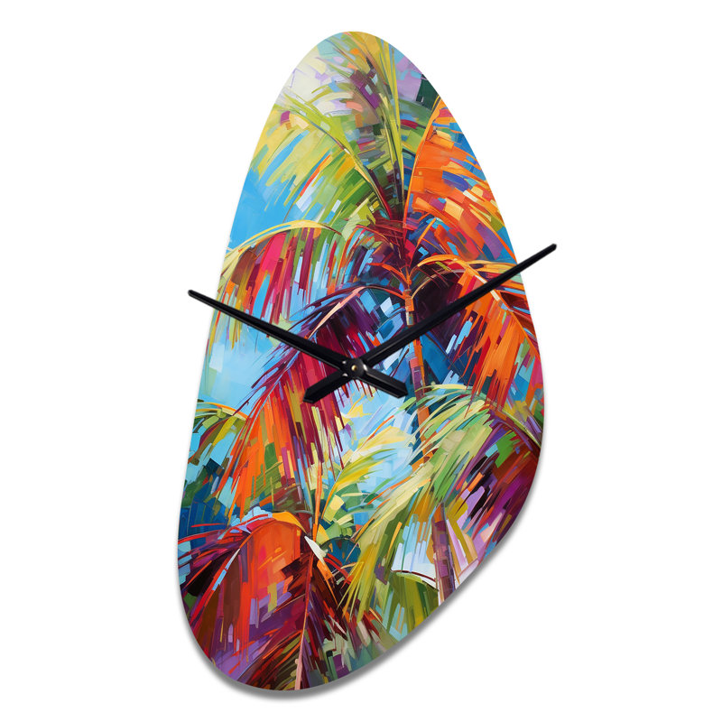 Popart Palm Trees II - Fall Shape Large Multi-Colour Wall Clock Sculpture, Moyenne