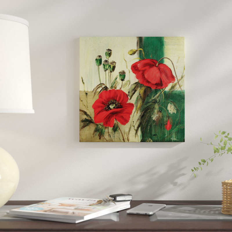 « red pops composition ii », impression sur toile, H 18 po x l 18 po x P 1,5 po, Pas de tapis, Toile tendue