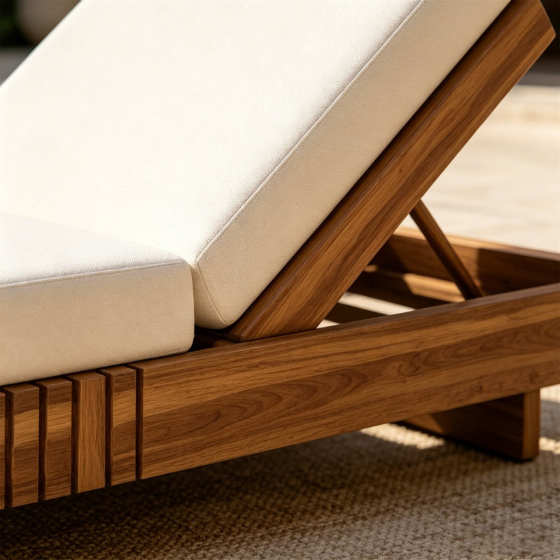 LOUNGE CHAISE SET, ACACIA SOLID WOOD WITH  LOUNGE CUSHION (Cream) - Matching Dark Grey Version Available, White