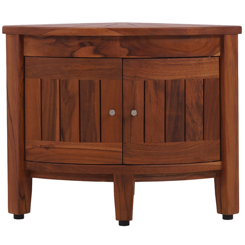 15.5" Kai Corner Teak Shower Bench with Cabinet