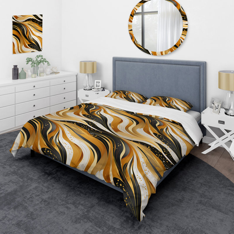 Literie Gold And Black Striped Bengals, Housse de couette simple + 1 taie décorative stan