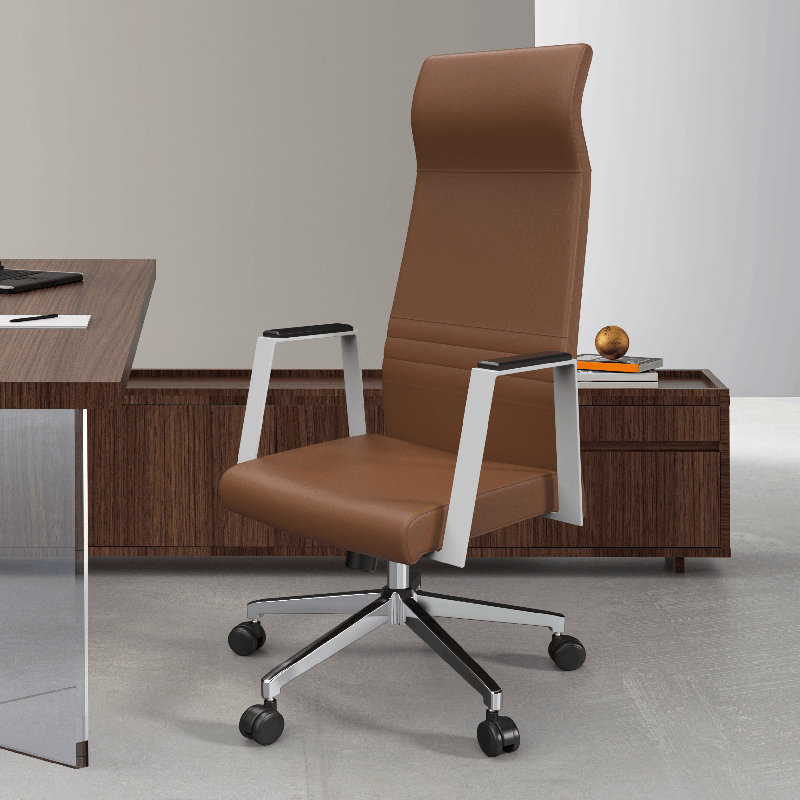 Fauteuil de bureau en cuir à haut dossier Sledmere, Marron foncé