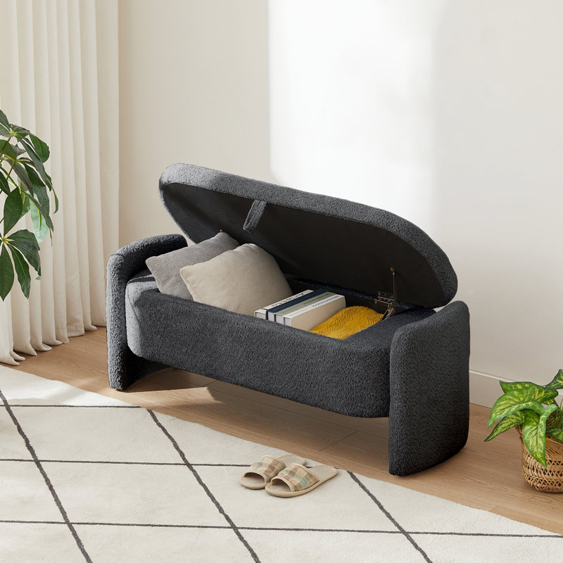 Upholstered Storage Bench, Dark Grey