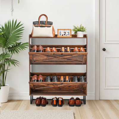 Armoire à chaussures avec 2 tiroirs rabattables, armoire de rangement pour chaussures de ferme avec pieds en métal et dispositif anti-basculement, range-chaussures autoportant, idéale pour le vestibule, le couloir, la chambre à coucher, le salon