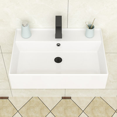Lavabo de salle de bain mural double en céramique blanche 24 "L x 16"
