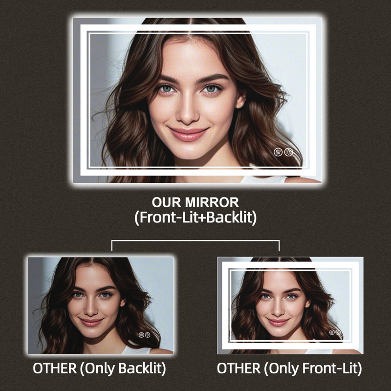 High brightness intelligent defog dimmable memory function LED bathroom mirror easy to install, 72.1" x 39.8"