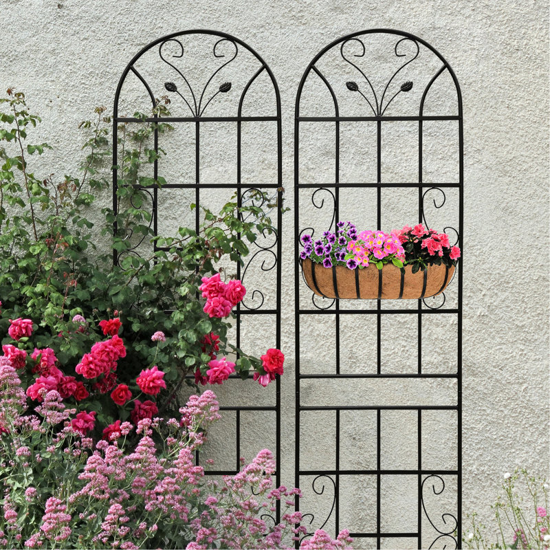2 pièces treillis de jardin 86,7 po x 19,7 po, métal antirouille, noir, facile à assembler et résistant à la rouille pour l'extérieur, à installer, pratique