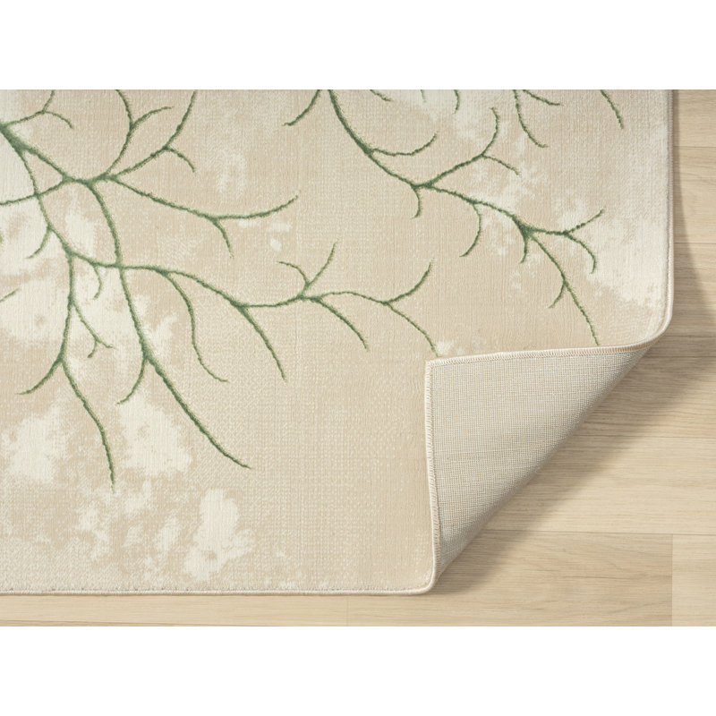 Tapis abstrait vert et beige Ksamil, Rectangle 2 pi x 3 pi 3 po