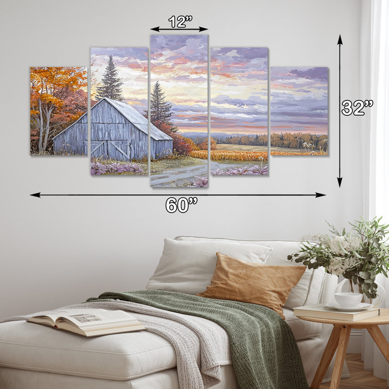 «Purple Farm Landscape Autumn Harvest» - ensemble d'art mural de ferme