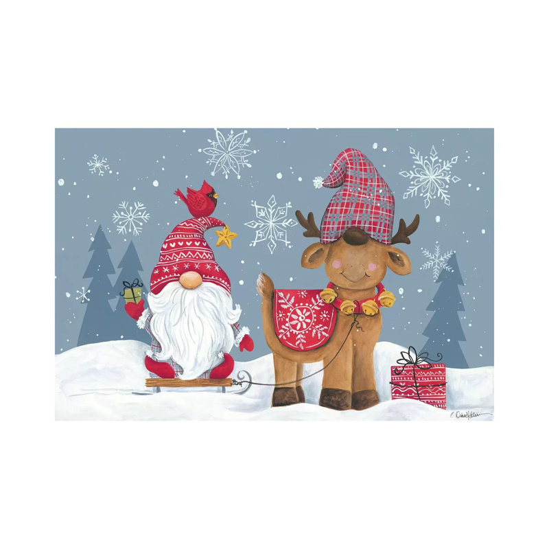 Snowy Gnome With Reindeer by Diane Kater - Print on Canvas, Wrapped Canvas, 101.6 cm H x 66.04 cm W x 1.91 cm D