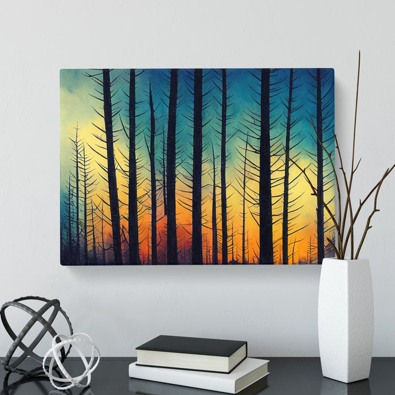 Sunrise Pine Tree Forest Vol.1 - Wrapped Canvas, 35cm H x 50cm W x 3cm D