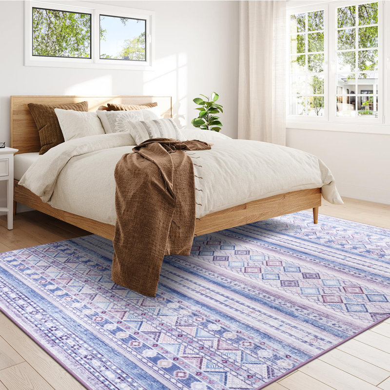 Tapis aztèque à motif marocain lavable à la machine Wymond avec envers antidérapant, Rectangle de 5 pi x 8 pi