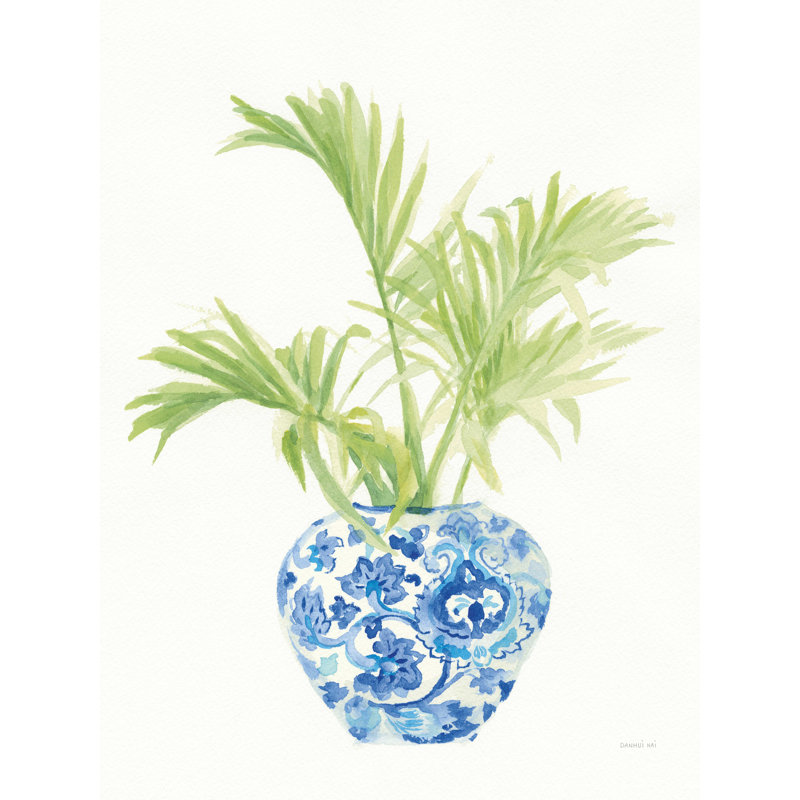 «Palm Chinoiserie White II Crop» par Danhui Nai, reproduction sur toile tendue, H 16 po x l 12 po